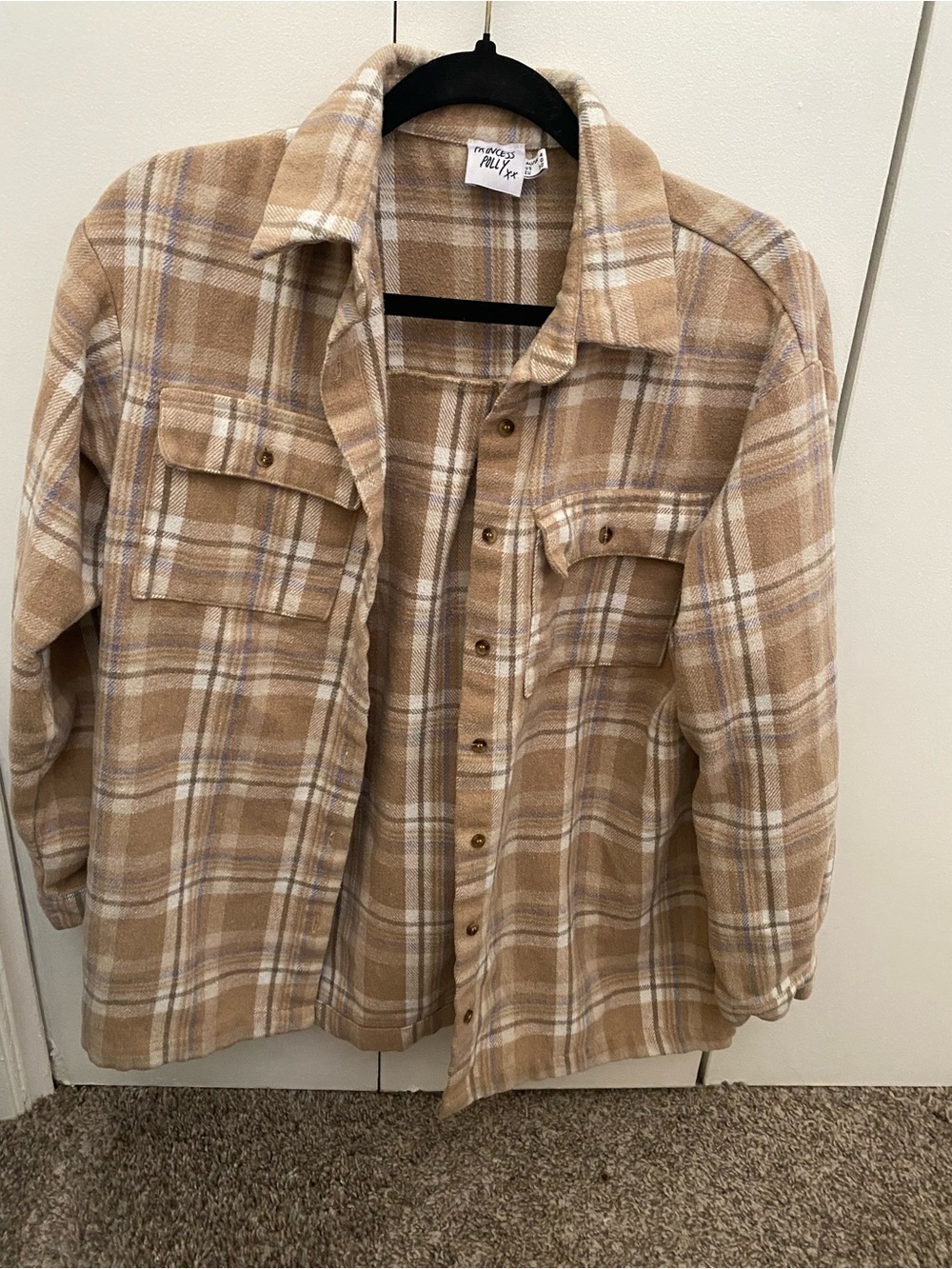 Princess Polly Beige Plaid Button-Down Shirt Jacket